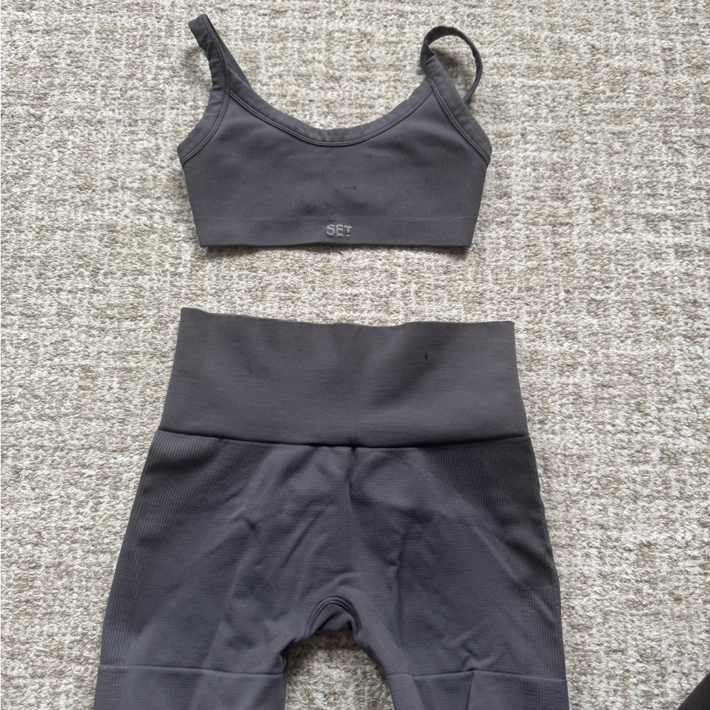 SET Activewear Gray Sports Bra and Biker Shorts